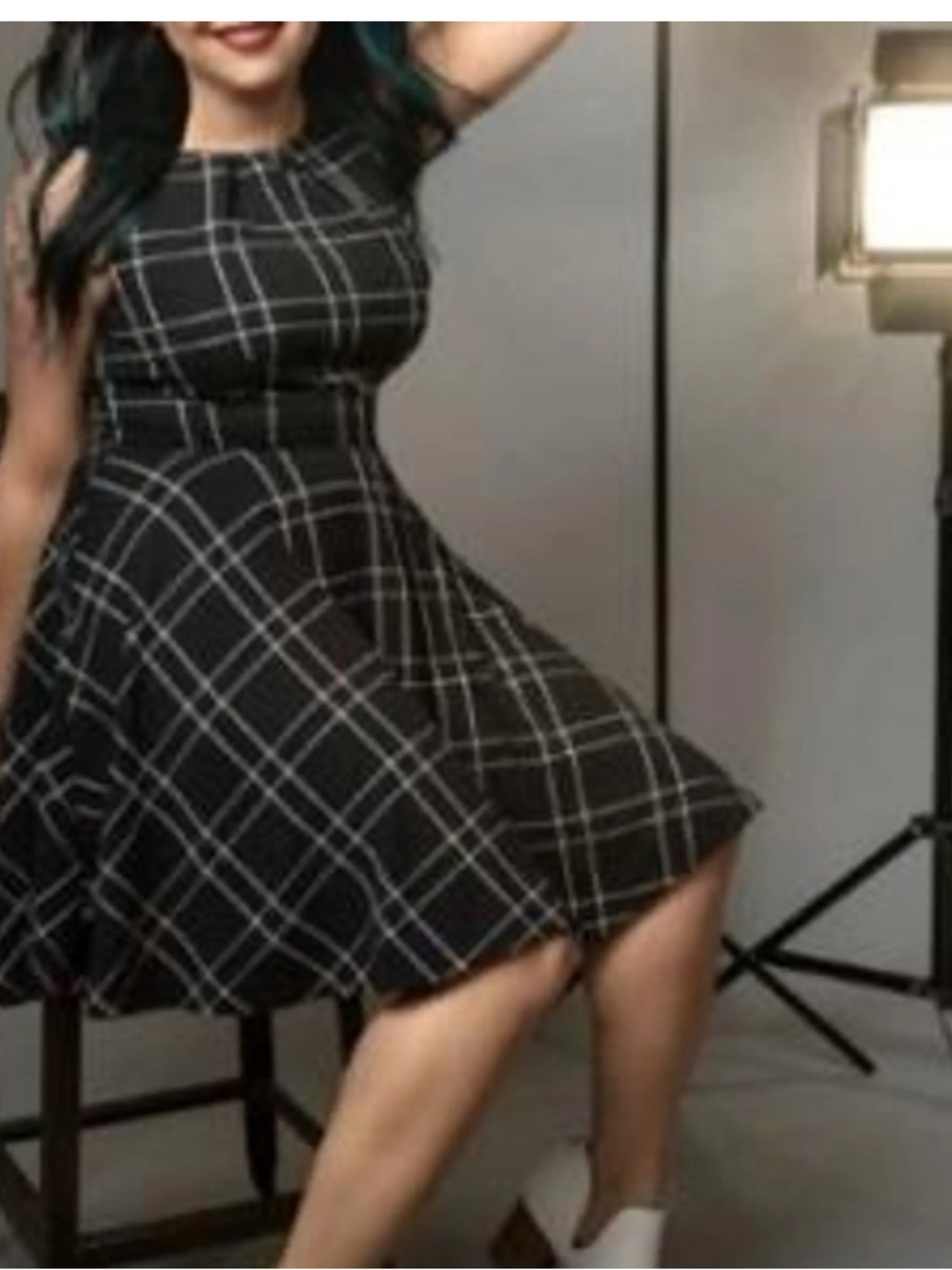 Elle Black Plaid Sleeveless Midi Dress